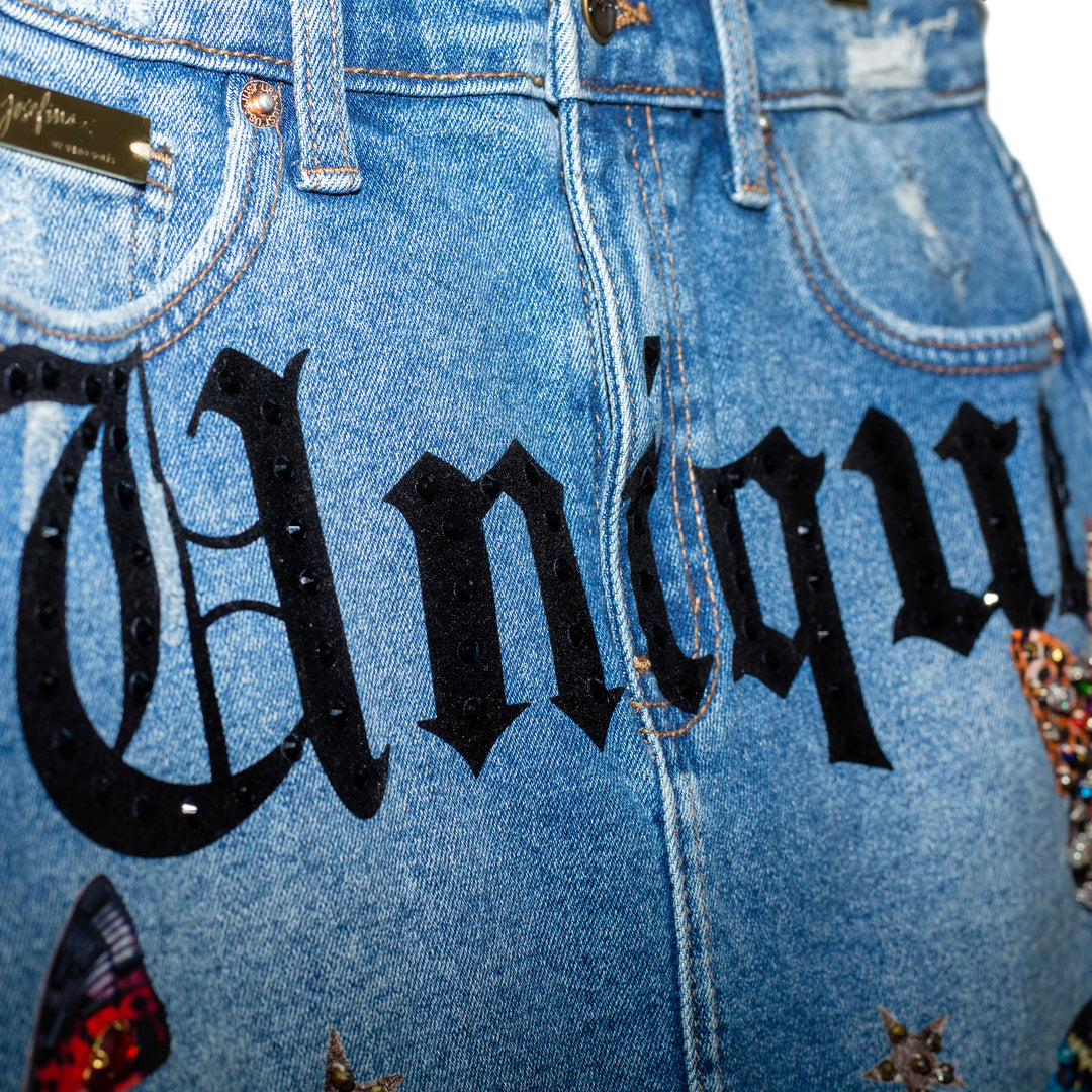 Denim mini skirt Unique con mariposas