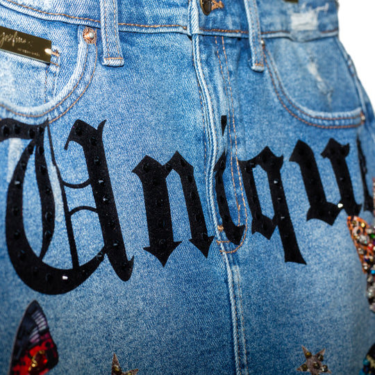 Denim mini skirt Unique con mariposas