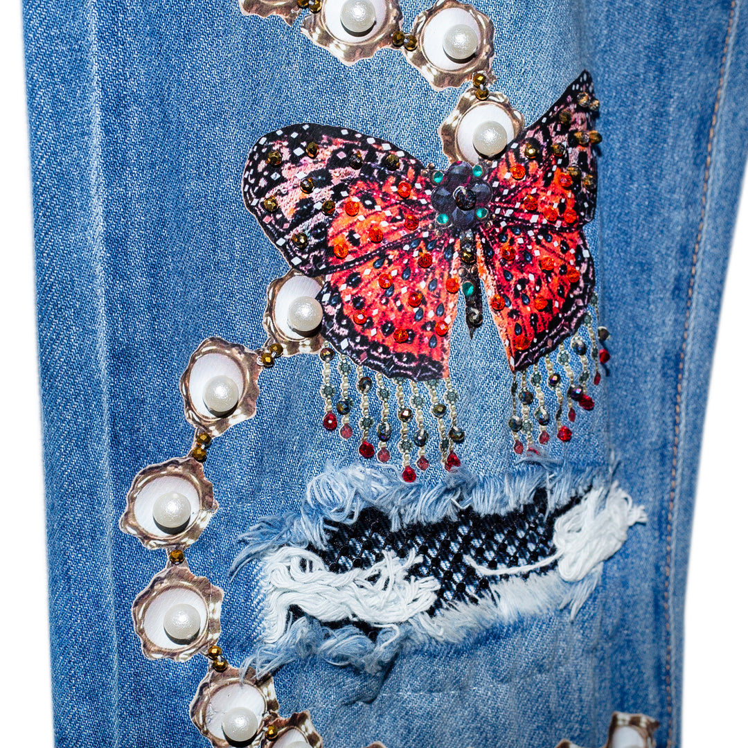 Boyfriend jeans mesh cristales y mariposas