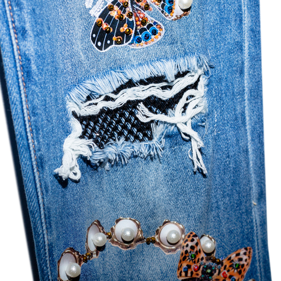 Boyfriend jeans mesh cristales y mariposas