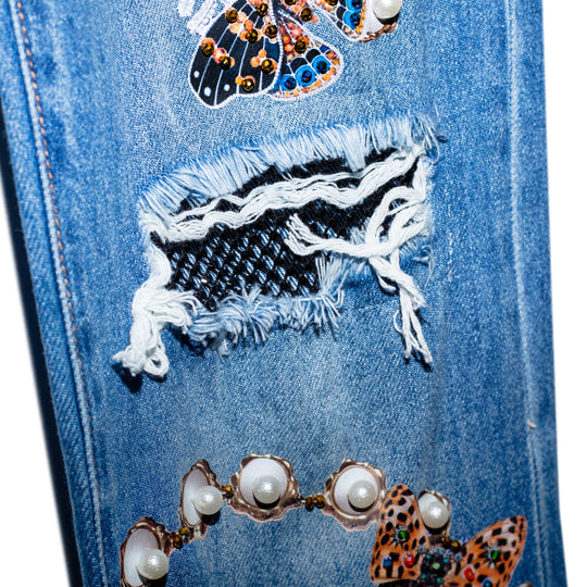 Boyfriend jeans mesh cristales y mariposas