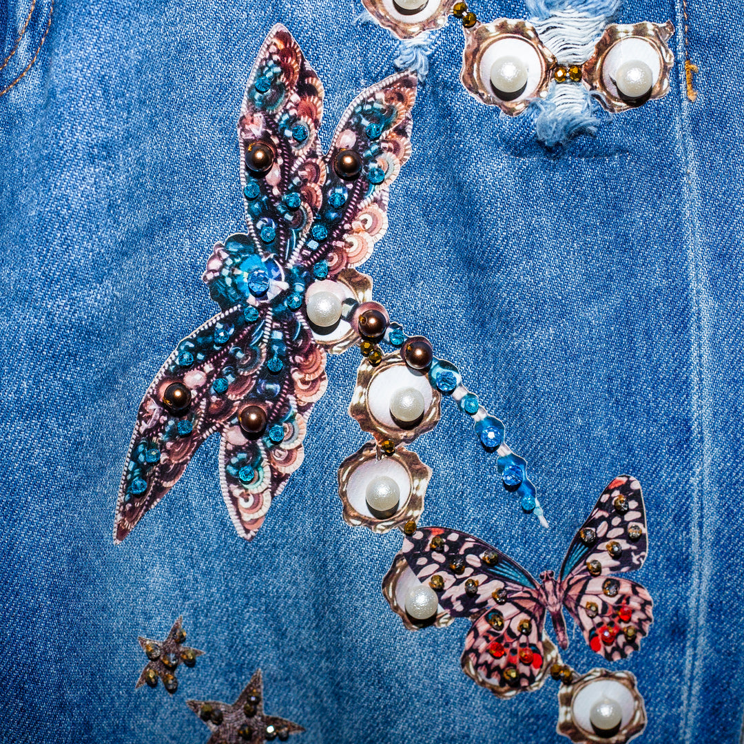 Boyfriend jeans mesh cristales y mariposas