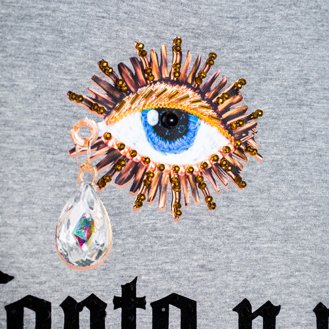 T shirt gris Canta y no Llores cristales