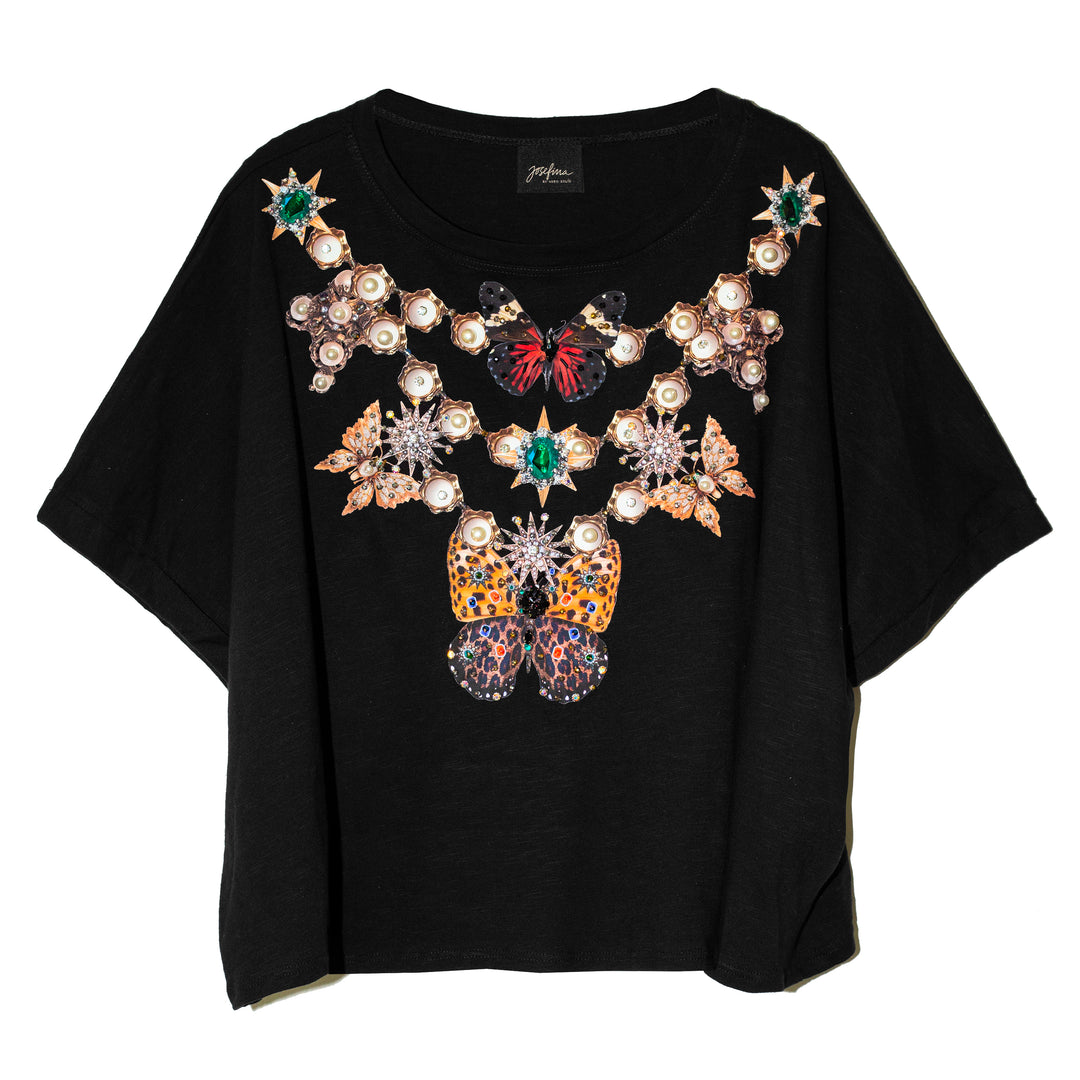 T shirt negra collar mariposas