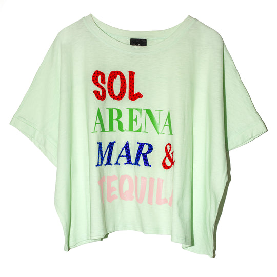 Oversized t shirt "Sol, arena, mar & tequila"