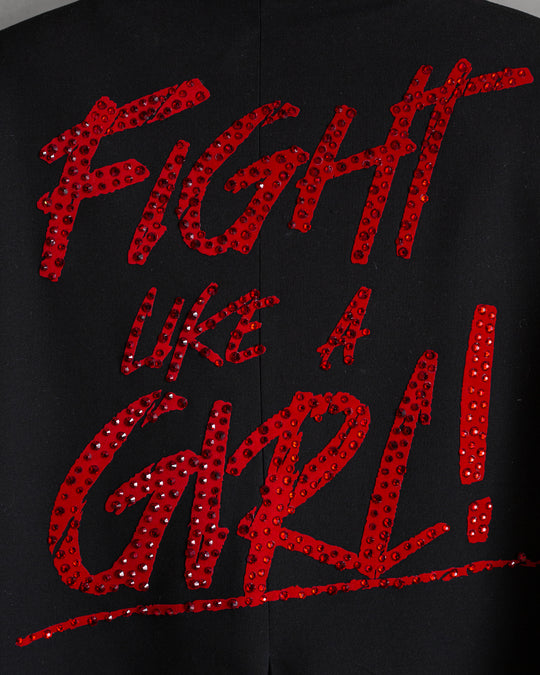 Blazer negro Fight like a girl con flecos bordados
