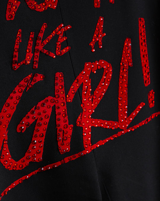 Blazer negro Fight like a girl con flecos bordados