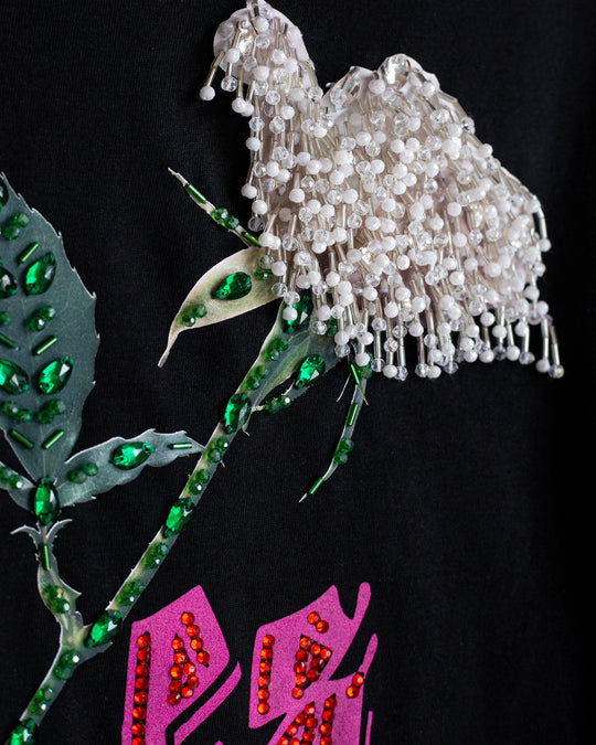 T shirt negra Flor es ser con cristales