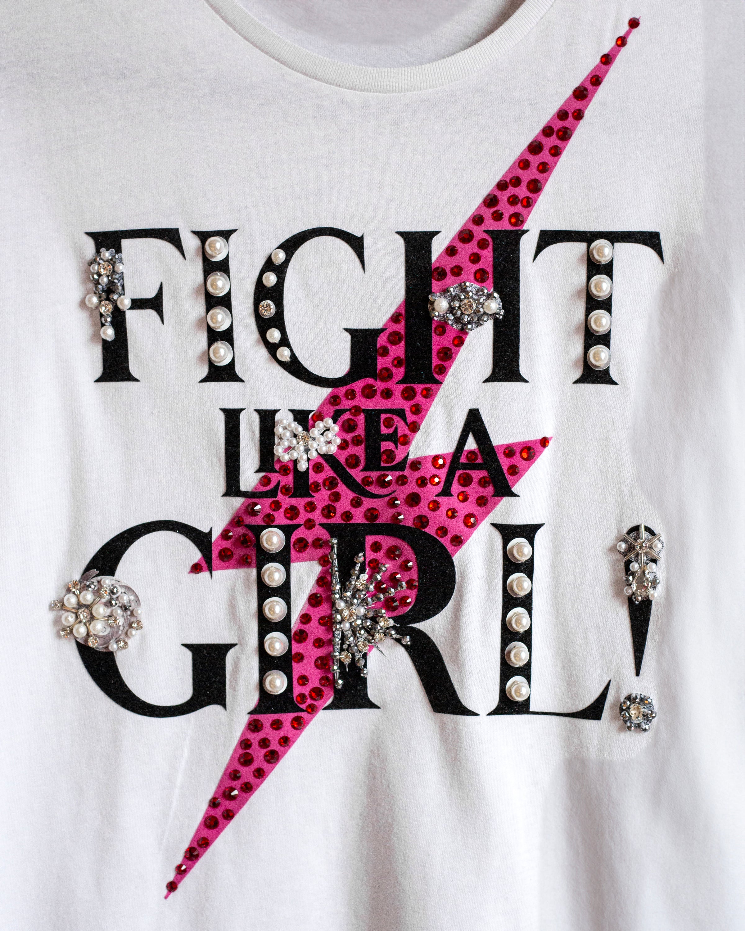 T shirt blanca con mangas de encaje Fight like a girl