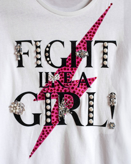 T shirt blanca con mangas de encaje Fight like a girl