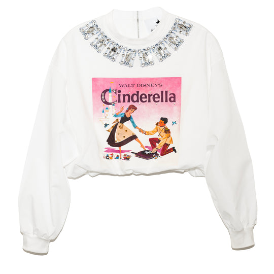 CROP TOP BLANCO POSTER “CINDERELLA” CON CRISTALES