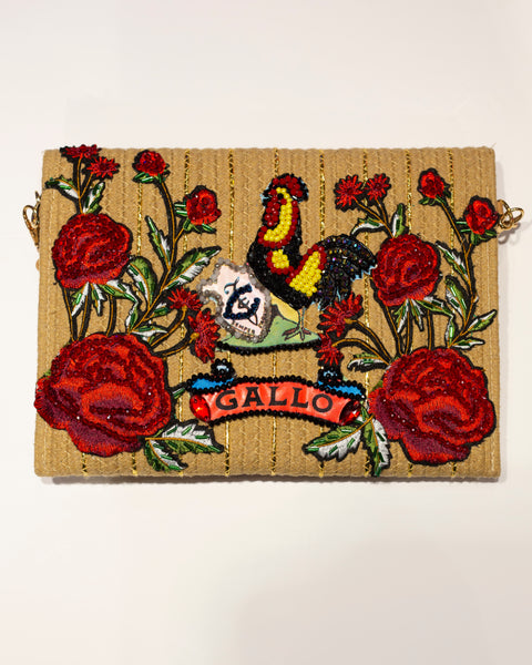 Cartera Decorada flores y gallo