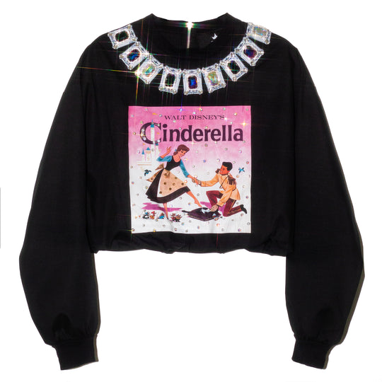 CROP TOP NEGRO POSTER “CINDERELLA” CON CRISTALES