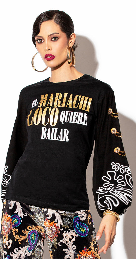 BLUSA MARIACHI LOCO CON MANGAS ABULLONADAS