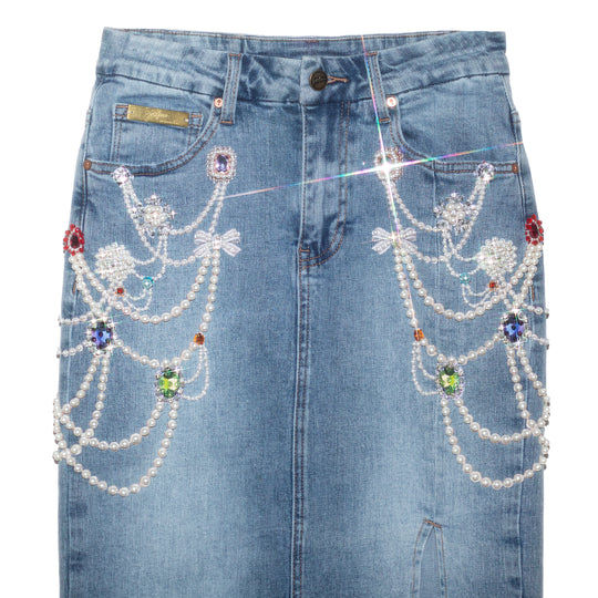 Denim pencil skirt chandelier