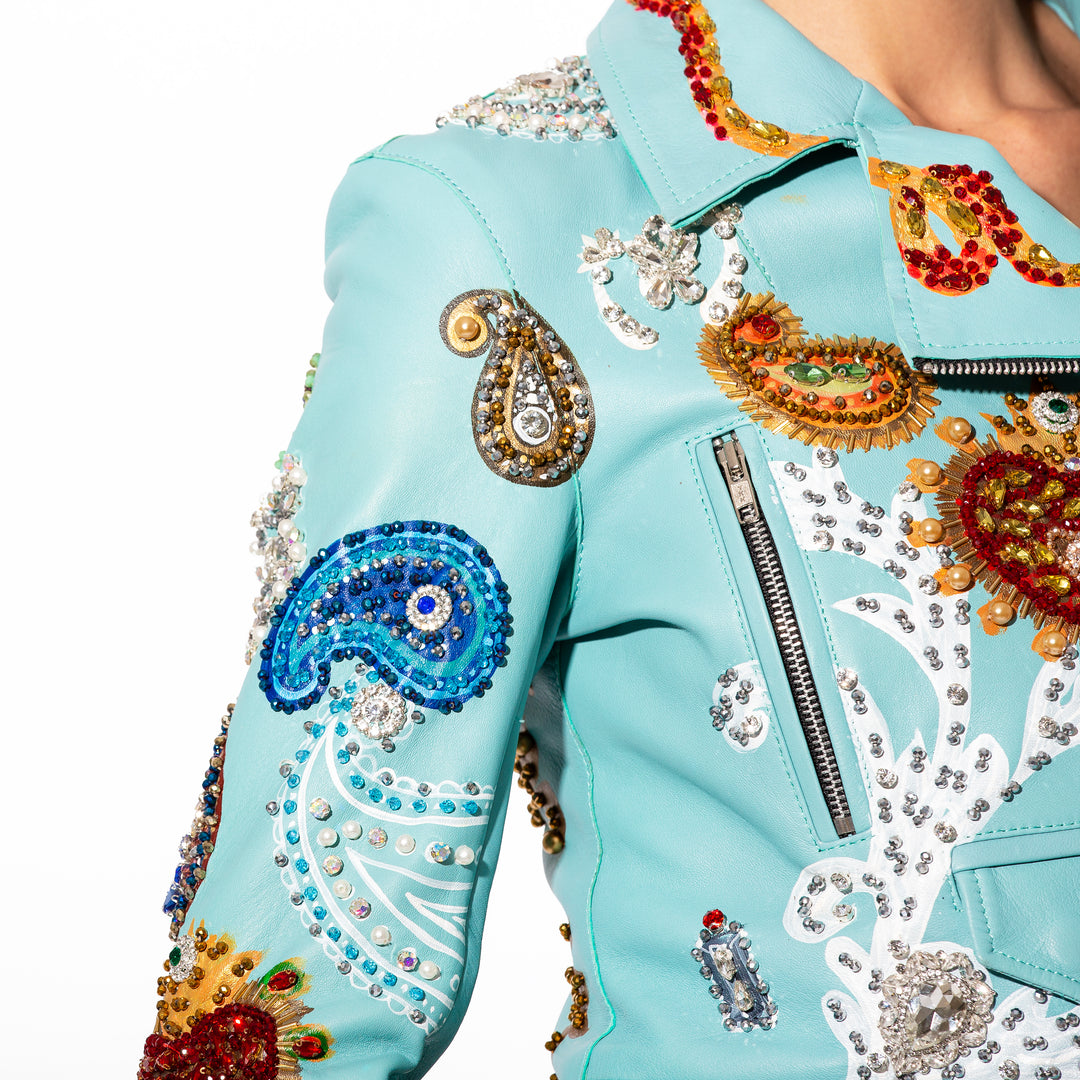 BIKER JACKET MINT PAISLEY Y CORAZONES