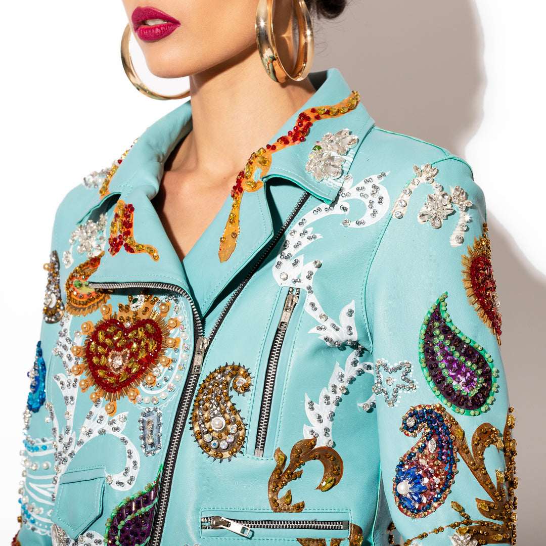 BIKER JACKET MINT PAISLEY Y CORAZONES
