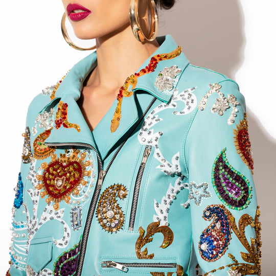BIKER JACKET MINT PAISLEY Y CORAZONES