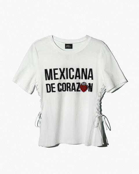 Tee Mexicana de Corazon Blanca con Cintillas