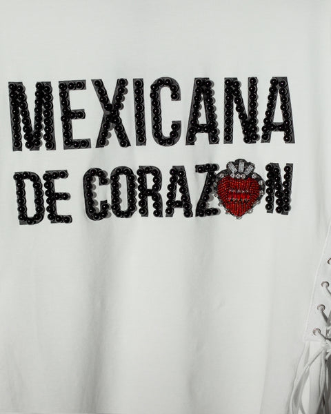 Tee Mexicana de Corazon Blanca con Cintillas