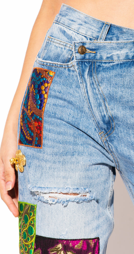 JEANS ASIMÉTRICO PATCHWORK