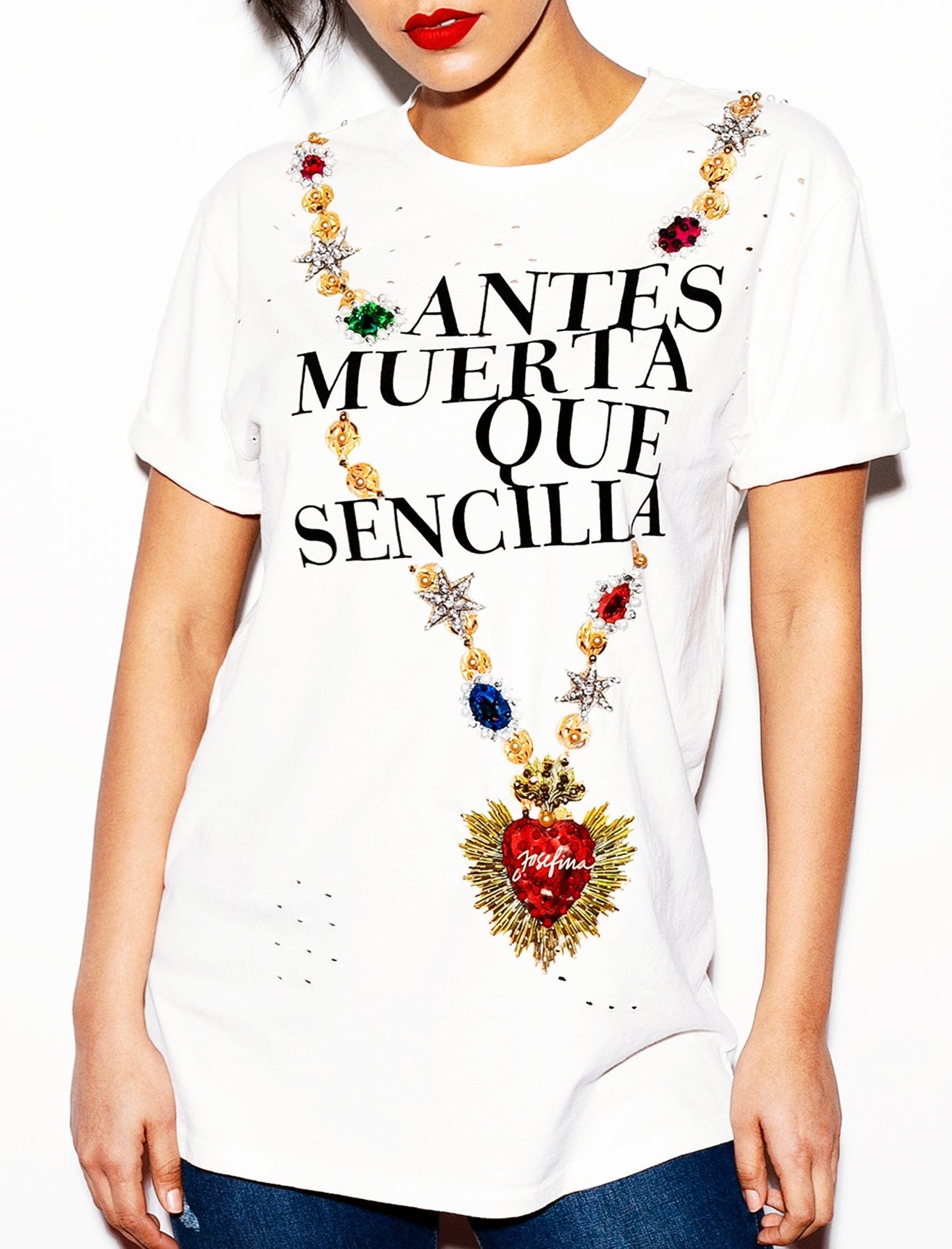 RIPPED TEE BLANCA "ANTES MUERTA QUE SENCILLA"