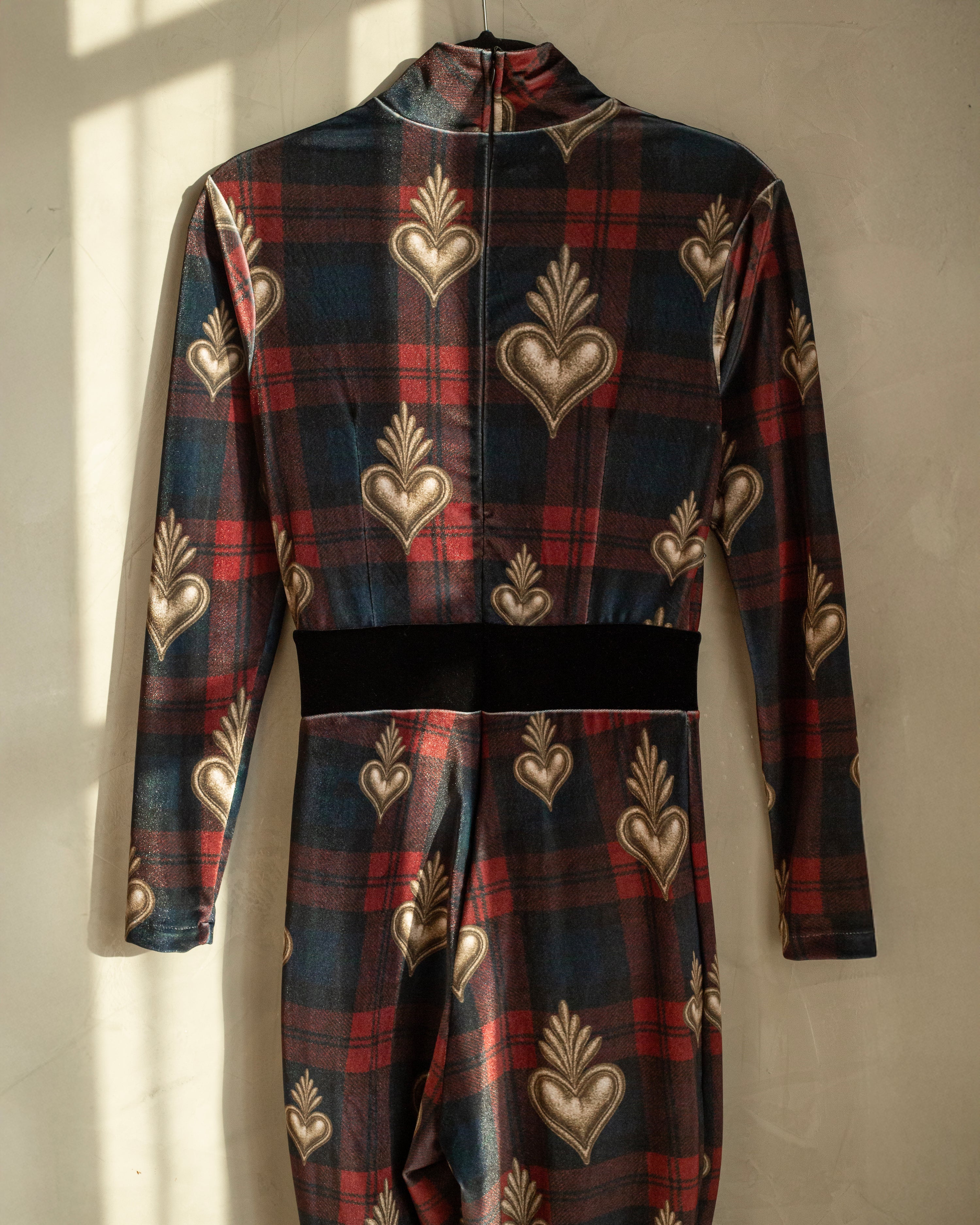 FINAL SALE Jumpsuit velvet tartan con corazones