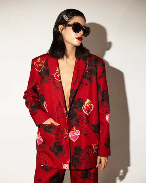 Tailored blazer rojo Querubines y corazones