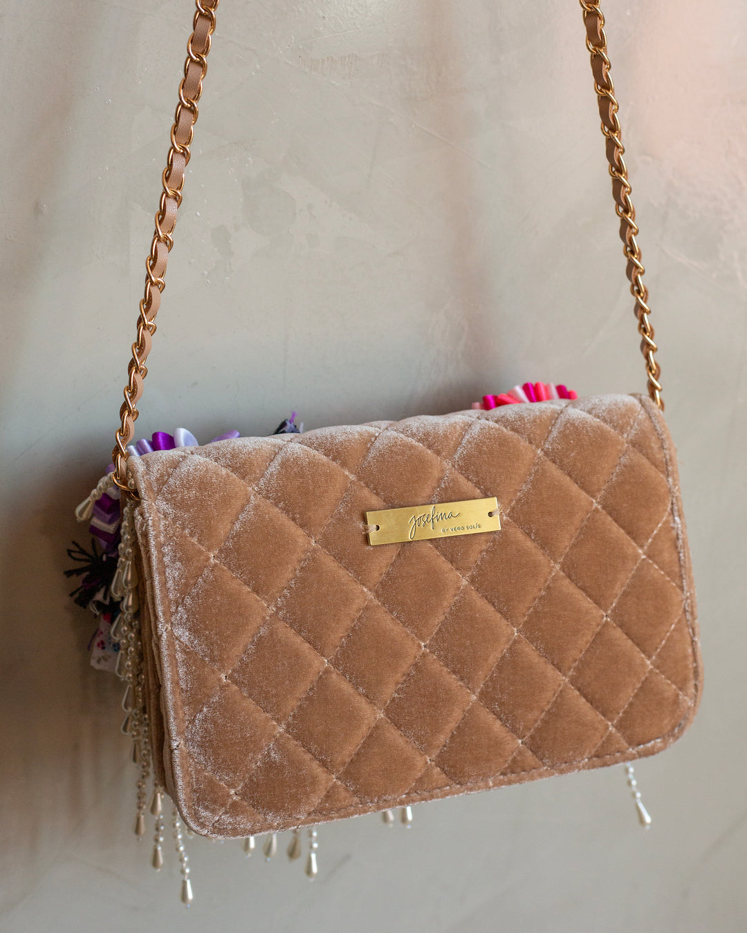 Bolso velvet beige lele