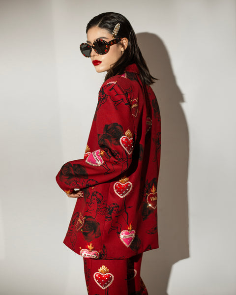 Tailored blazer rojo Querubines y corazones