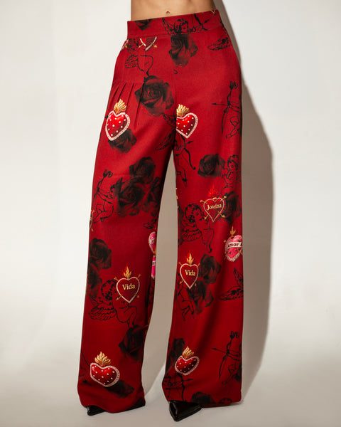 Tailored pants rojo Querubines y corazones