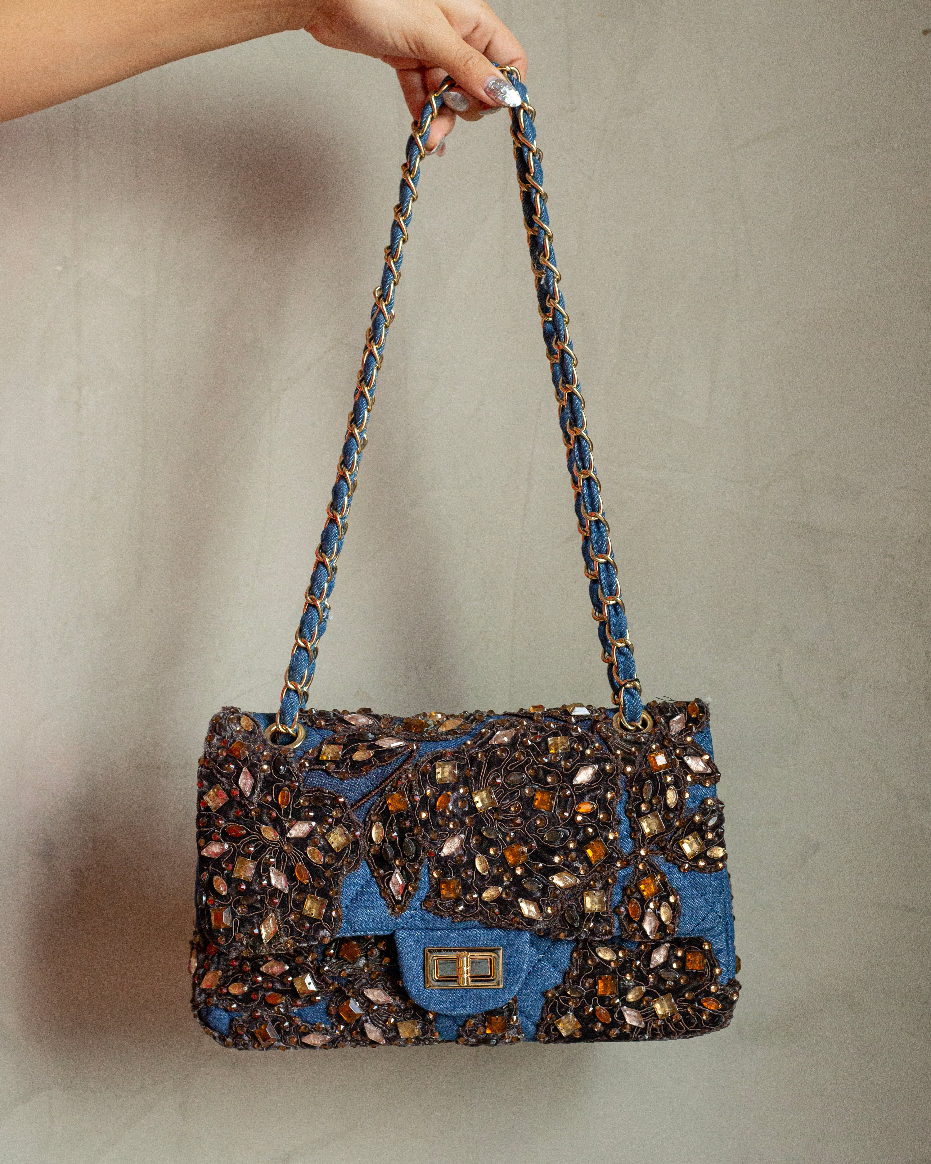 Denim bag bordado café