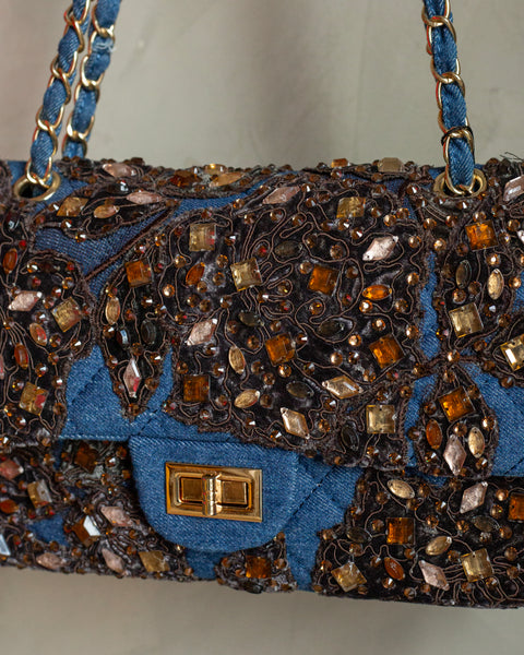 Denim bag bordado café