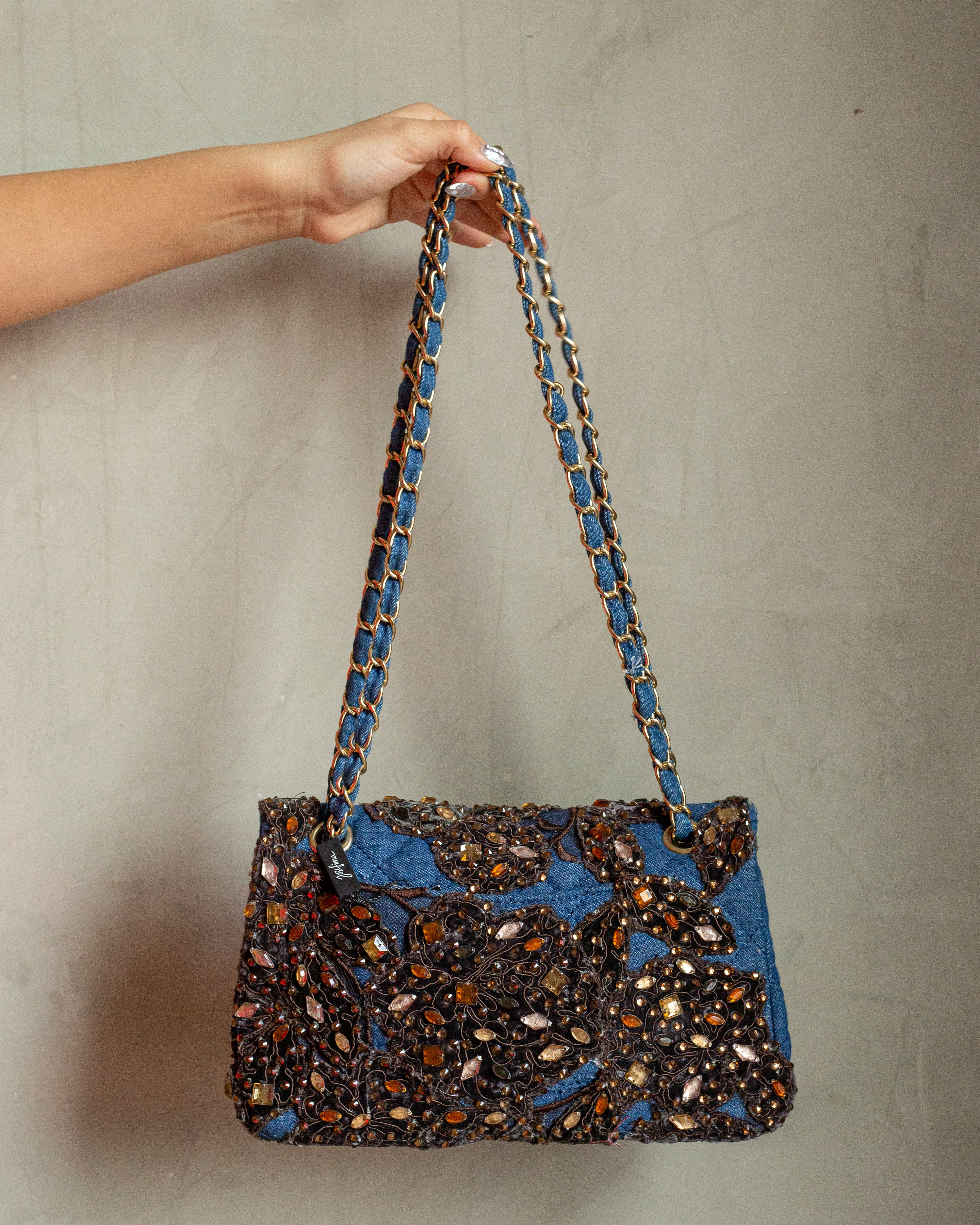 Denim bag bordado café