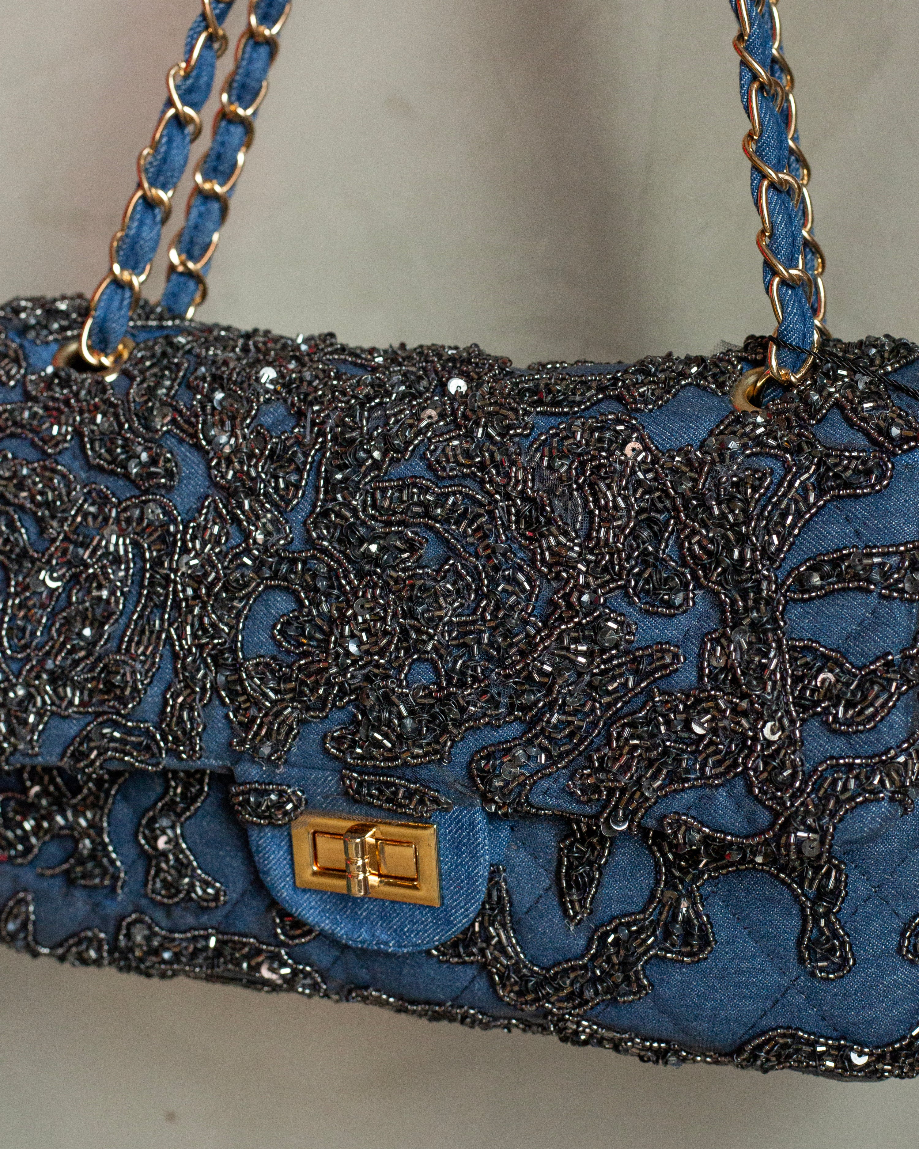 Denim bag bordado gris