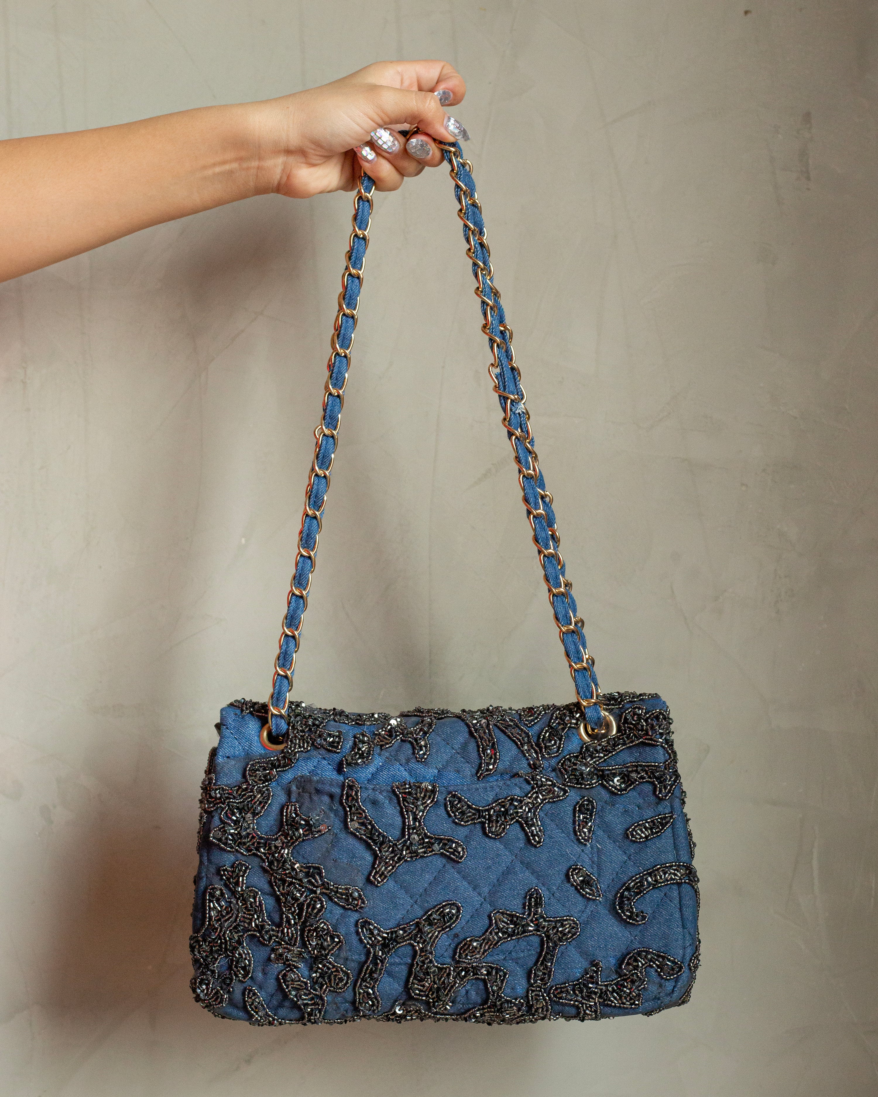 Denim bag bordado gris