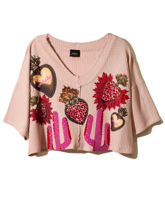 Knitted top rosa cactus y corazones