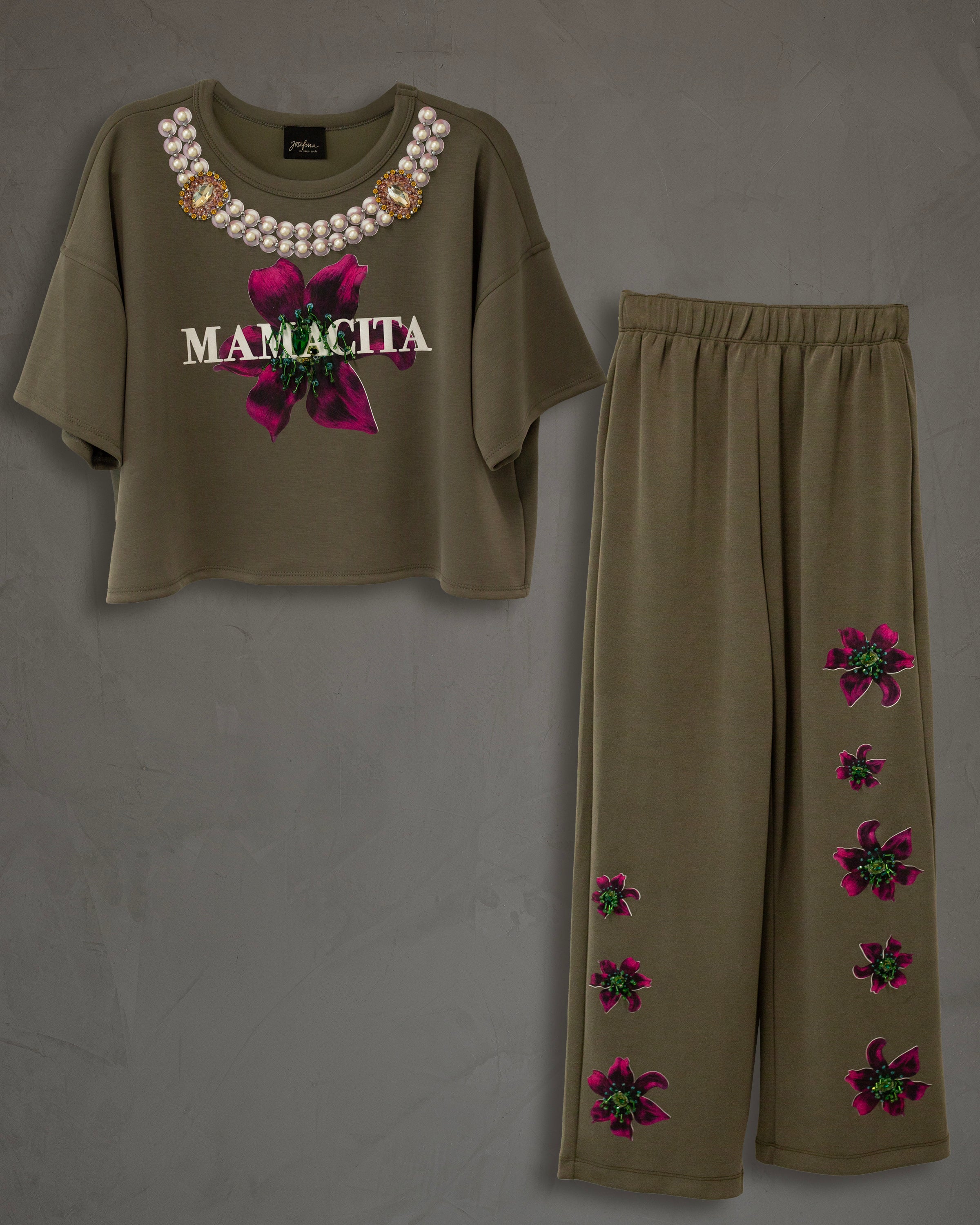 Coordinado verde Mamacita con perlas