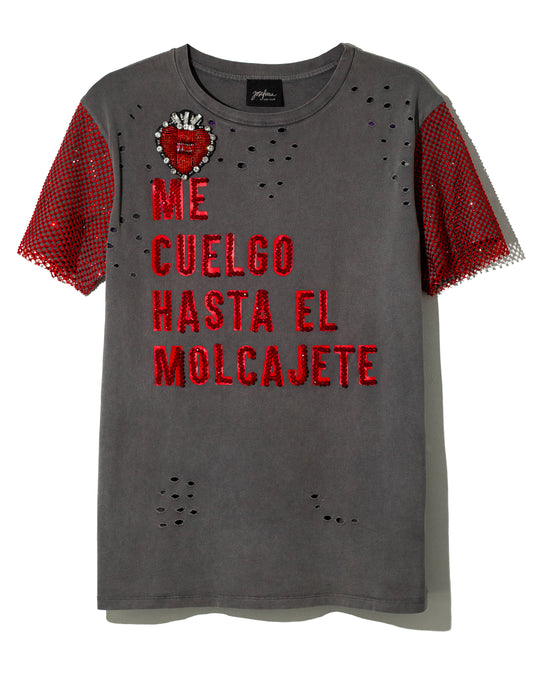 Ripped t shirt Me cuelgo hasta el molcajete con manga de cristal