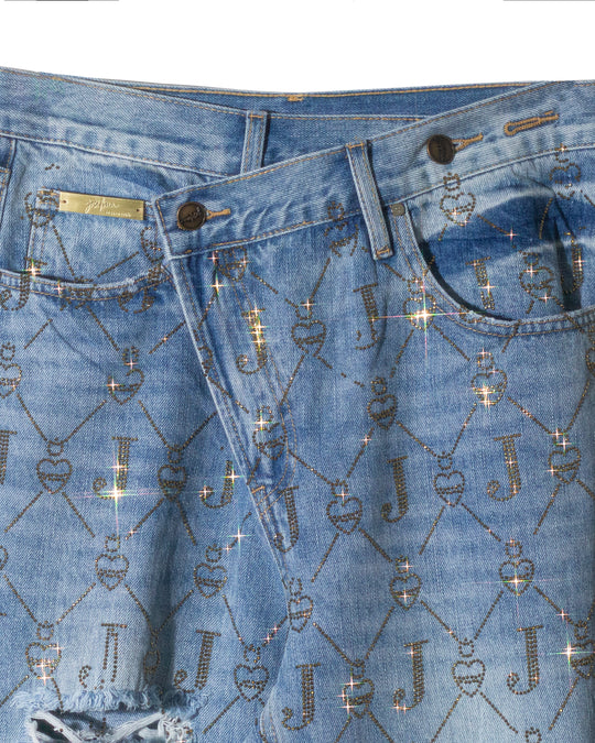 Boyfriend jeans logomanía con cristales dorados