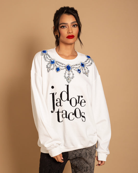 Sweatshirt blanca j´adore tacos
