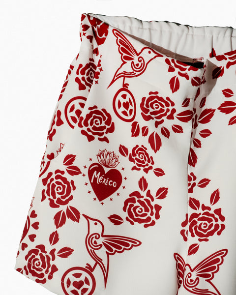 Shorts Blancos con patrón rojo