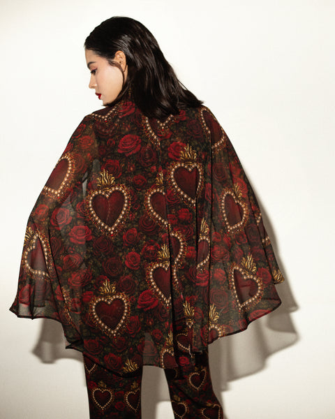 Top/Capa de chiffon rosas y corazones