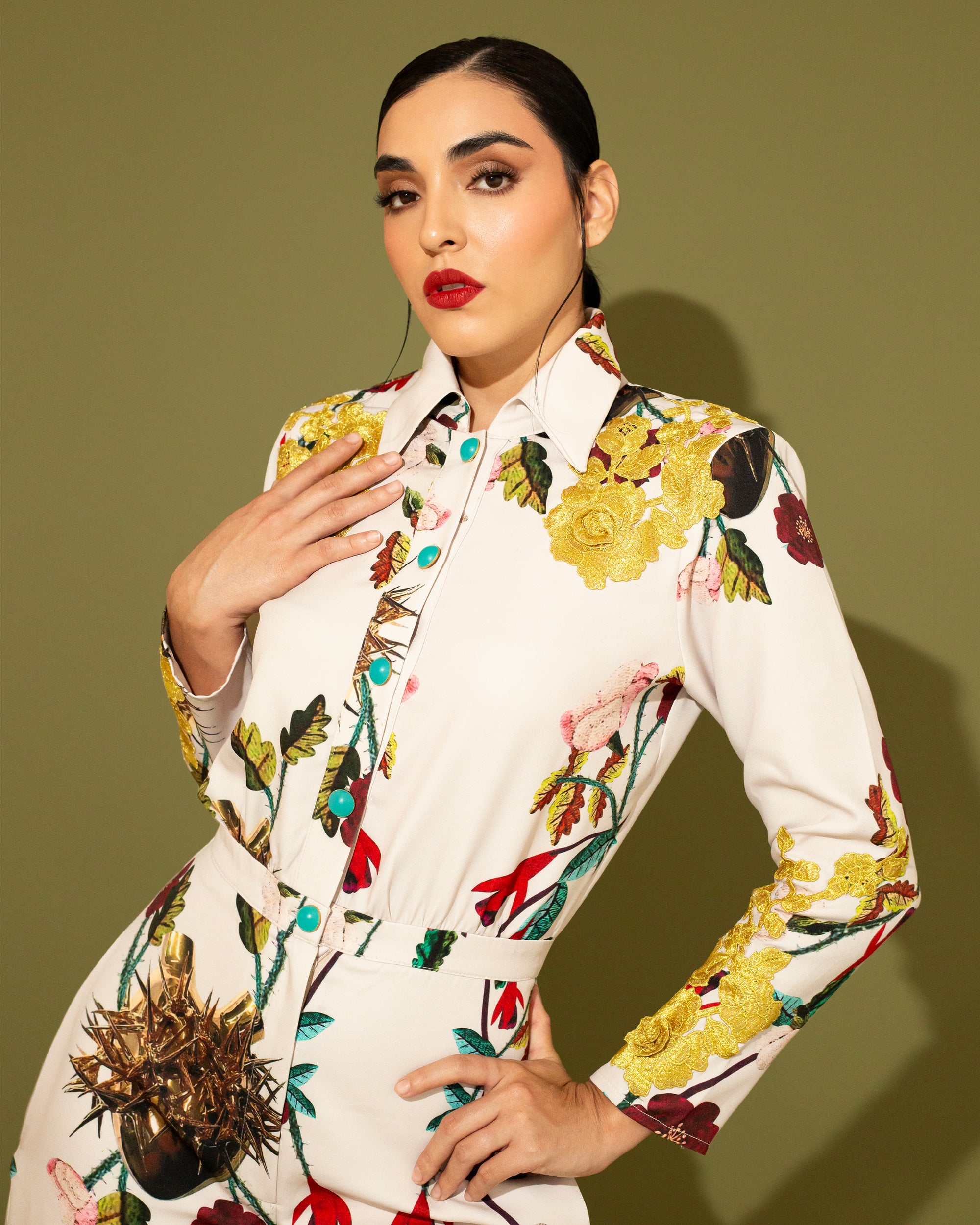 Jumpsuit off white con flores y cactus