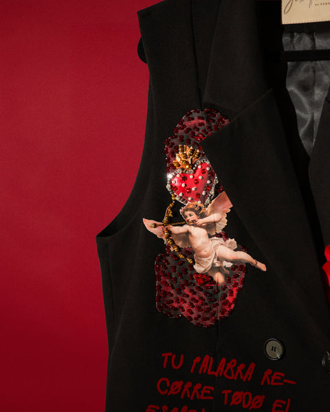 Chaleco largo querubines con rosas 3d