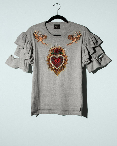 T shirt gris corazón y cupidos