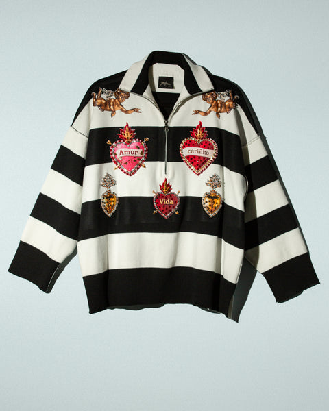 Knitted top de rayas corazones