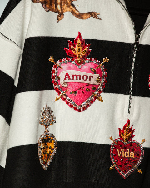 Knitted top de rayas corazones