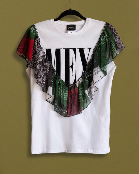 Blusa blanca MEX con olan de bandana