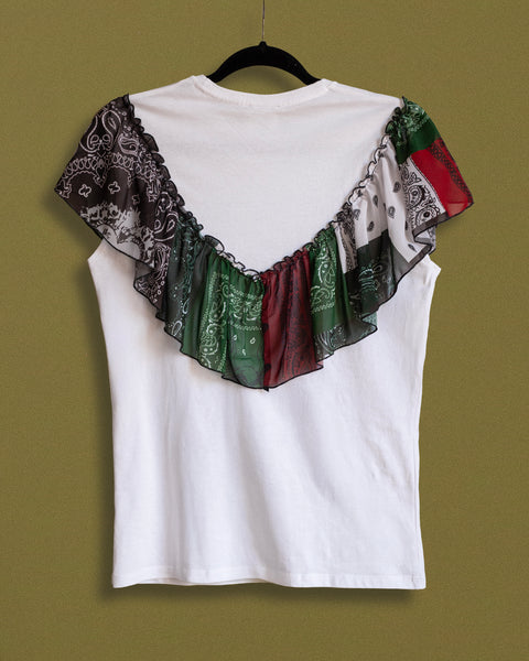 Blusa blanca MEX con olan de bandana